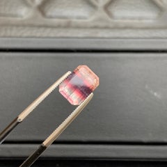 3.7 Carats Multicolour Tourmaline Emerald Cut Color zoned Gemstone for Jewellery