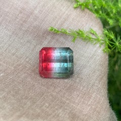 Pierre précieuse de tourmaline tricolore naturelle (rouge, blanc et vert froid) de 8 carats, destinée à la joaillerie