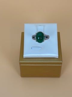 Vintage Solid 18K White Gold 3.90ct Cabochon Emerald Sapphire Diamond Ring