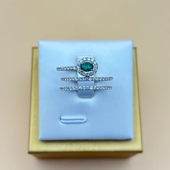 New Solid 18K White Gold Emerald and Diamond Triple-Band Ring
