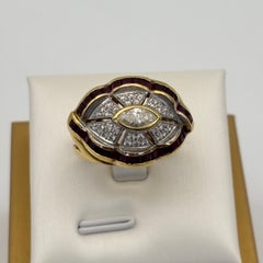0.70 Carat Natural Marquise Diamond, Calibre Ruby & Diamond Cocktail Ring in 18K