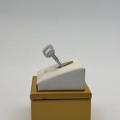 3.03 CTW GIA Certified Emerald Cut VVS1 Diamond Three-Stone Halo Ring in 18k