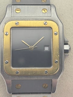 Vintage Cartier Santos Carrée 18K Gold Steel Ghost Slate Dial Watch 2961