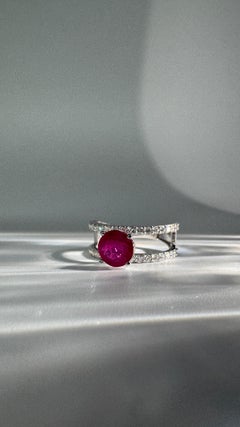 1.40 Carat Oval Ruby 0.70 Carat Diamond Split Shank 18K White Gold Ring