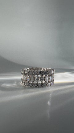 2.92 Carat Marquise and Round Diamond Multi-Row Wide Band in 18K White Gold