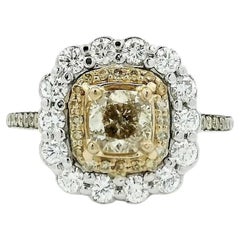 Cushion Cut 1.46ct Yellow Diamond Double Halo Ring in 18K White Gold
