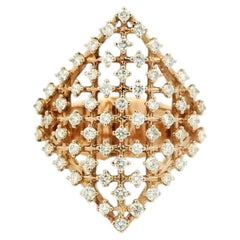 1.00 Carat Diamond Openwork Lattice Geometric Lozenge Statement Ring in 18K Rose