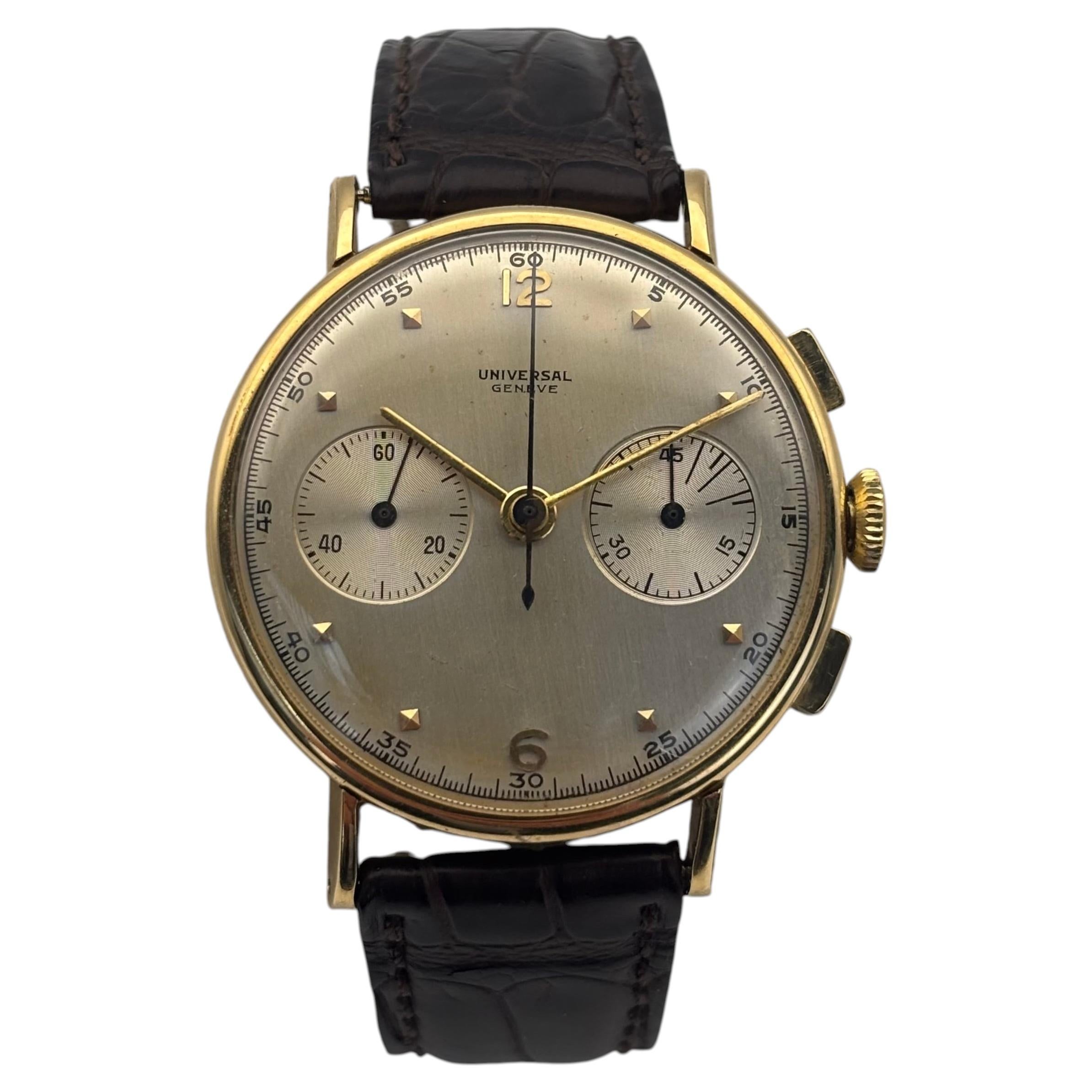 Vintage 1950s Universal Genève Uni-Compax Chronograph, 18K Gold For Sale