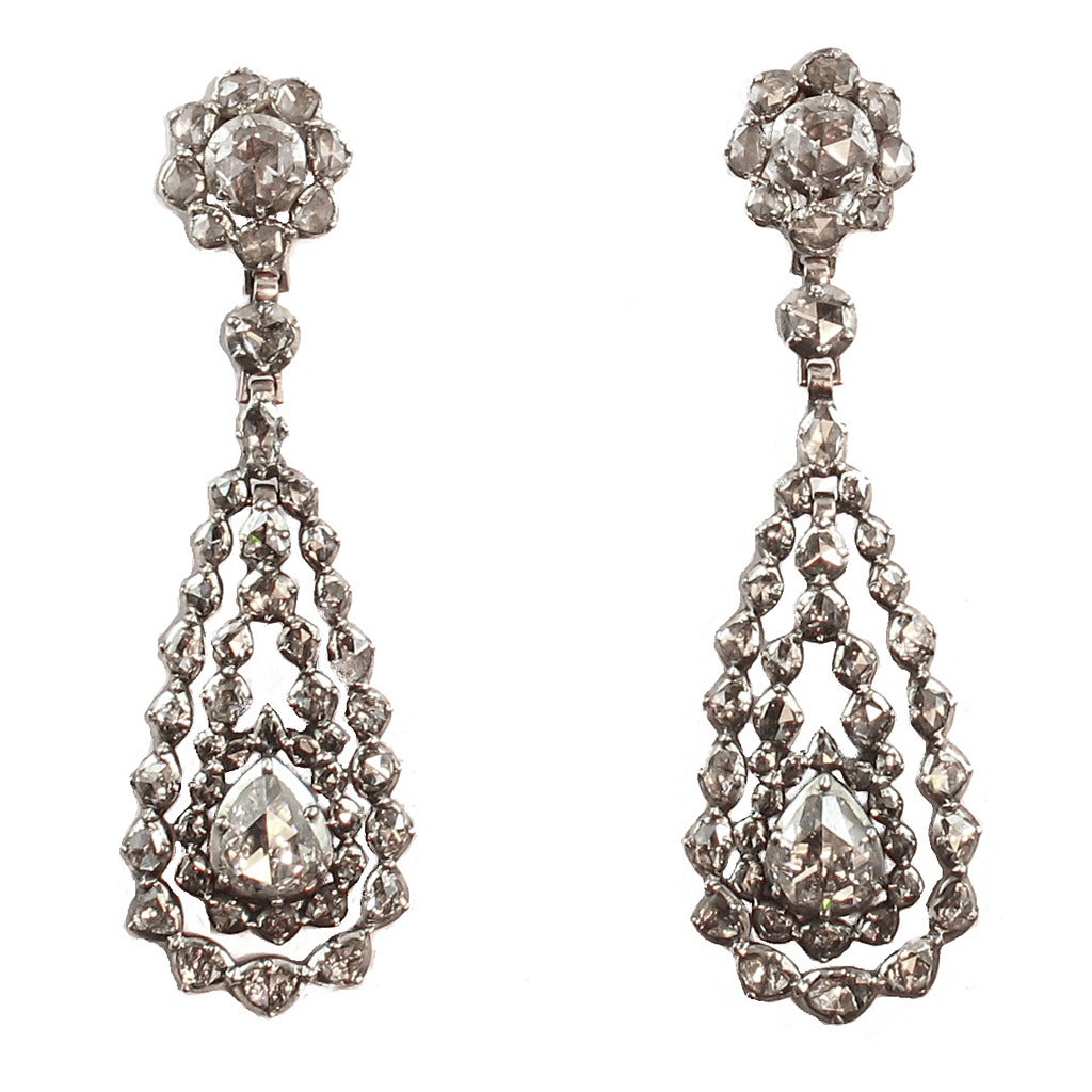 Georgian Rose-Cut Diamond Gold Earrings