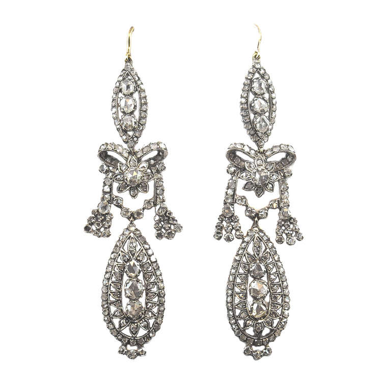 Georgian Diamond Pendeloque Ear Pendants