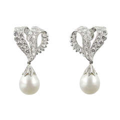 Cartier 1950s Diamond and Pearl Earrings