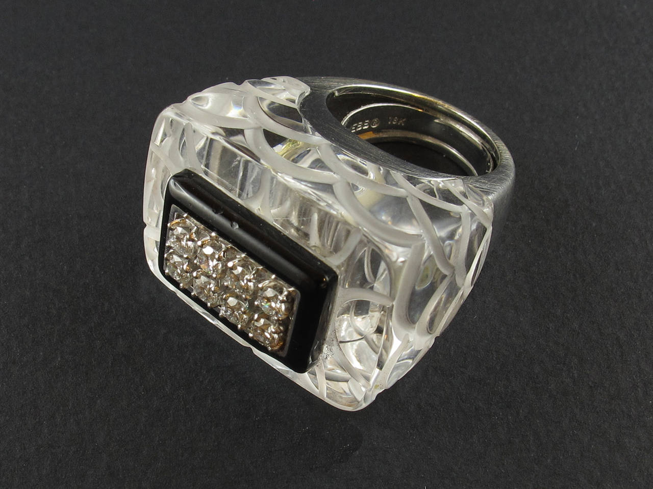 Women's David Webb Rock Crystal Enamel Diamond Gold Dome Ring