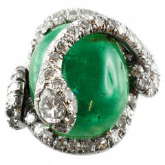 Vintage 1940s Italian Emerald Diamond Platinum Snake Ring