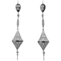 Art Deco Onyx Diamond Platinum  Earrings