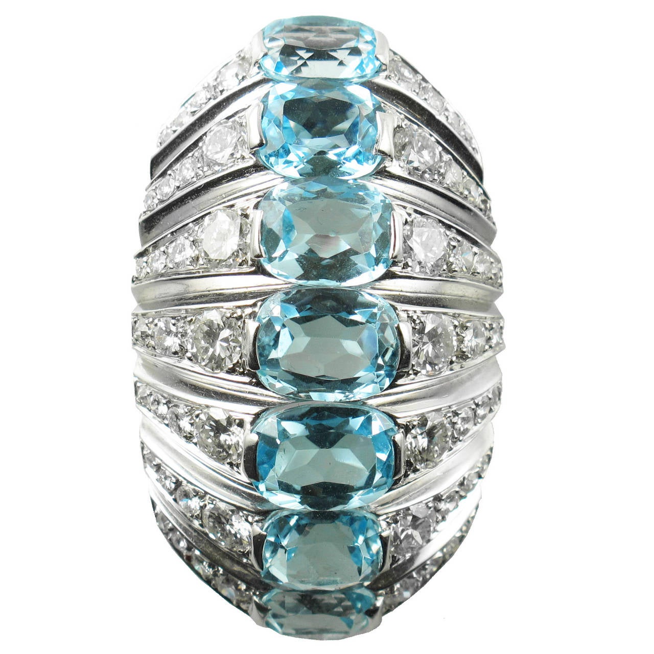 1960s Belperron Aquamarine Diamond Platinum Brooch For Sale