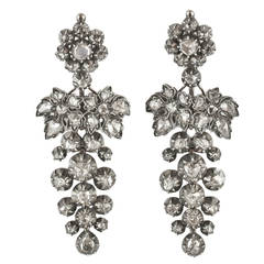 Antique Rose cut diamond Gold Vine Leaf Chandelier Earrings