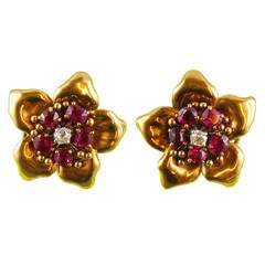 Cartier Ruby Diamond Yellow Gold Ear Clips Cartier Ruby Diamond Yellow Gold Ear Clips