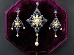 C. Giuliano Enamel Pearl Diamond Gold Demi-Parure