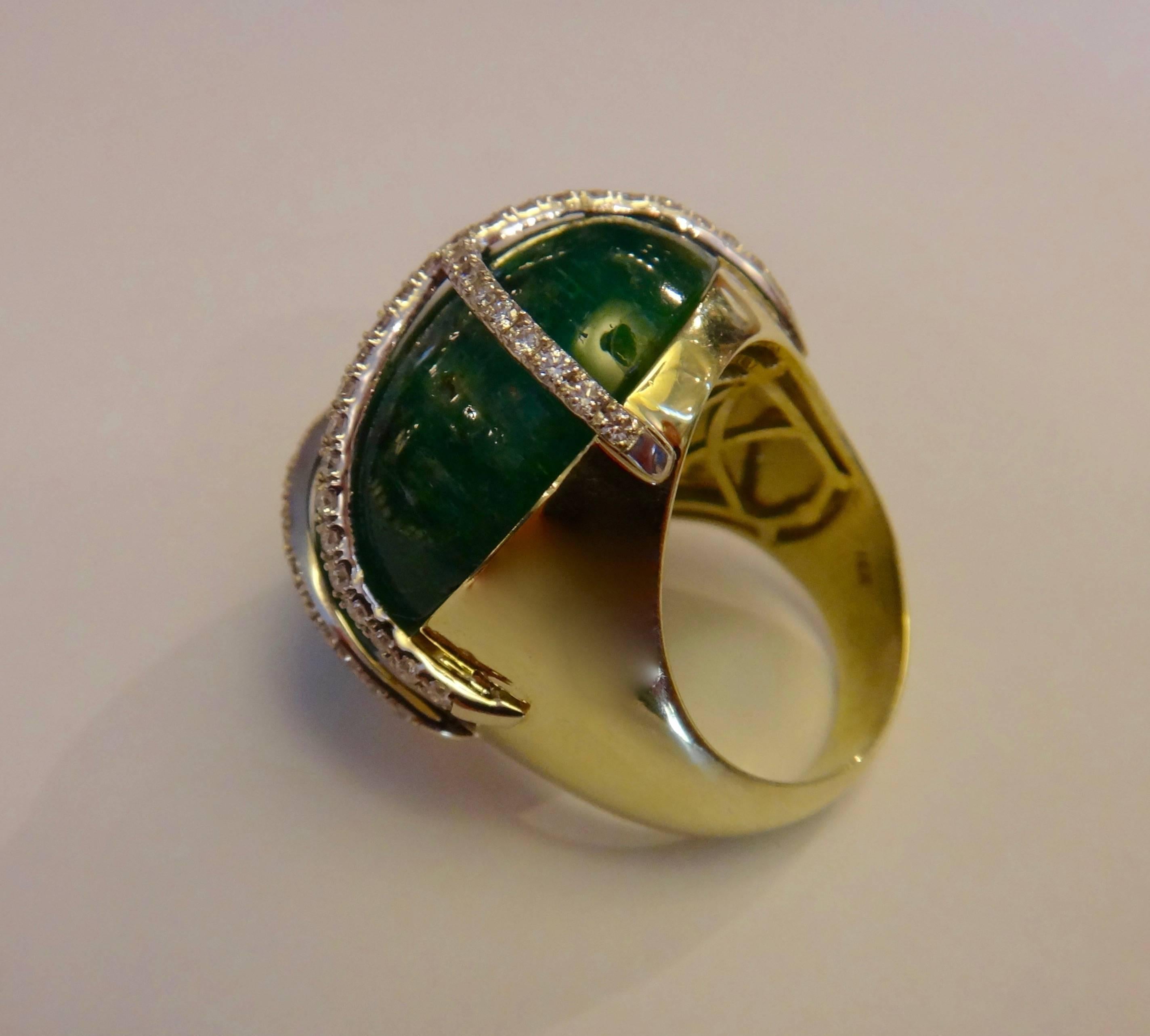 Contemporary Emerald Cabochon Diamond Gold Dome Ring