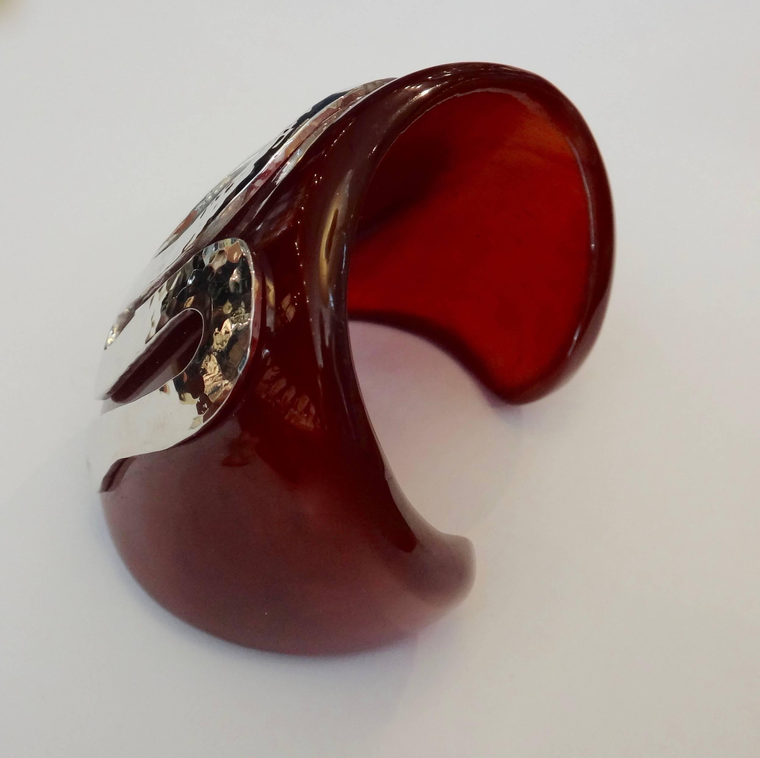 Bakelite Sterling Silver Cuff Bracelet In Excellent Condition In Austin, TX