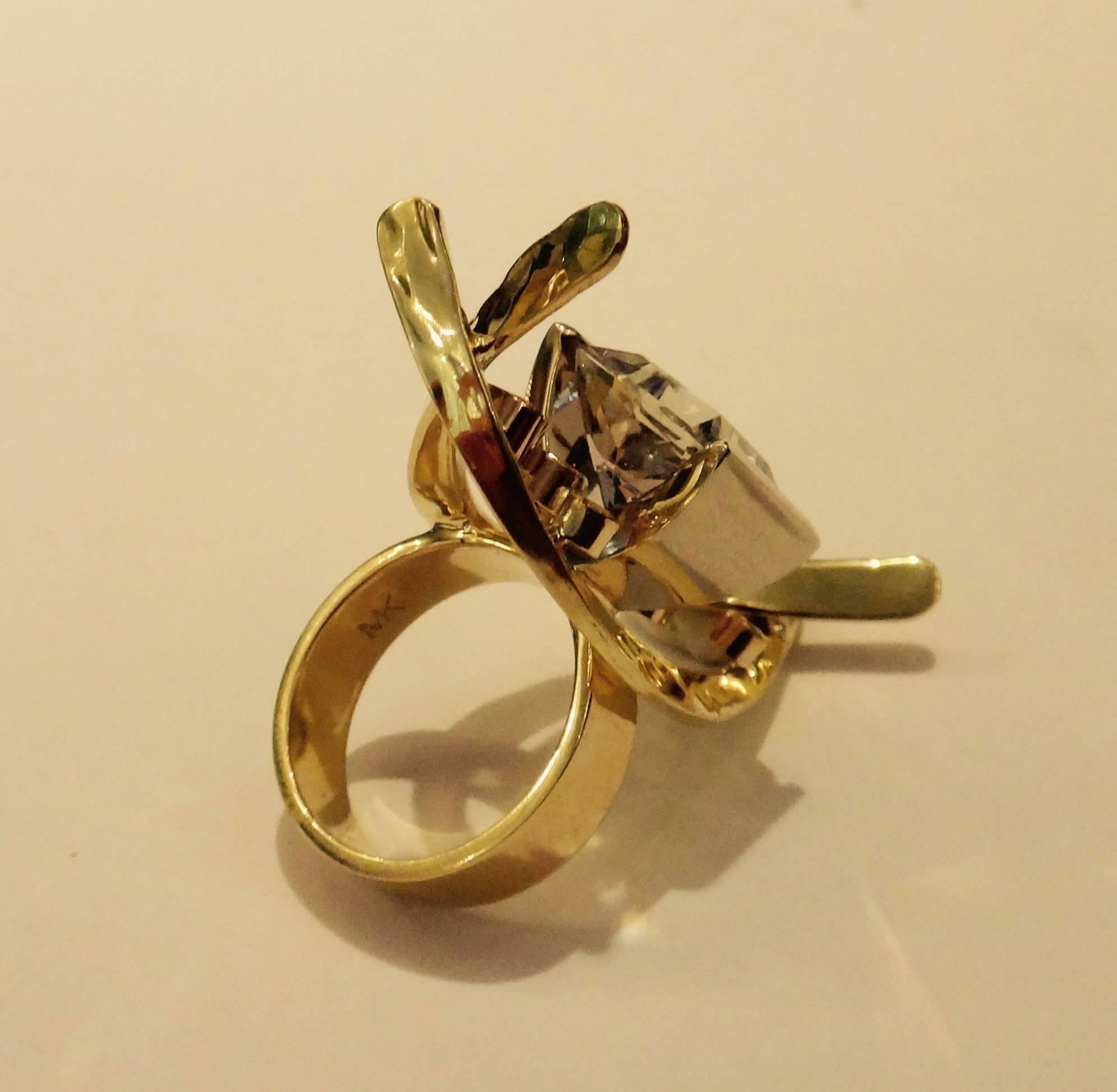 Contemporary Michael Kneebone Herkimer Diamond White Diamond Two Color Gold Ring