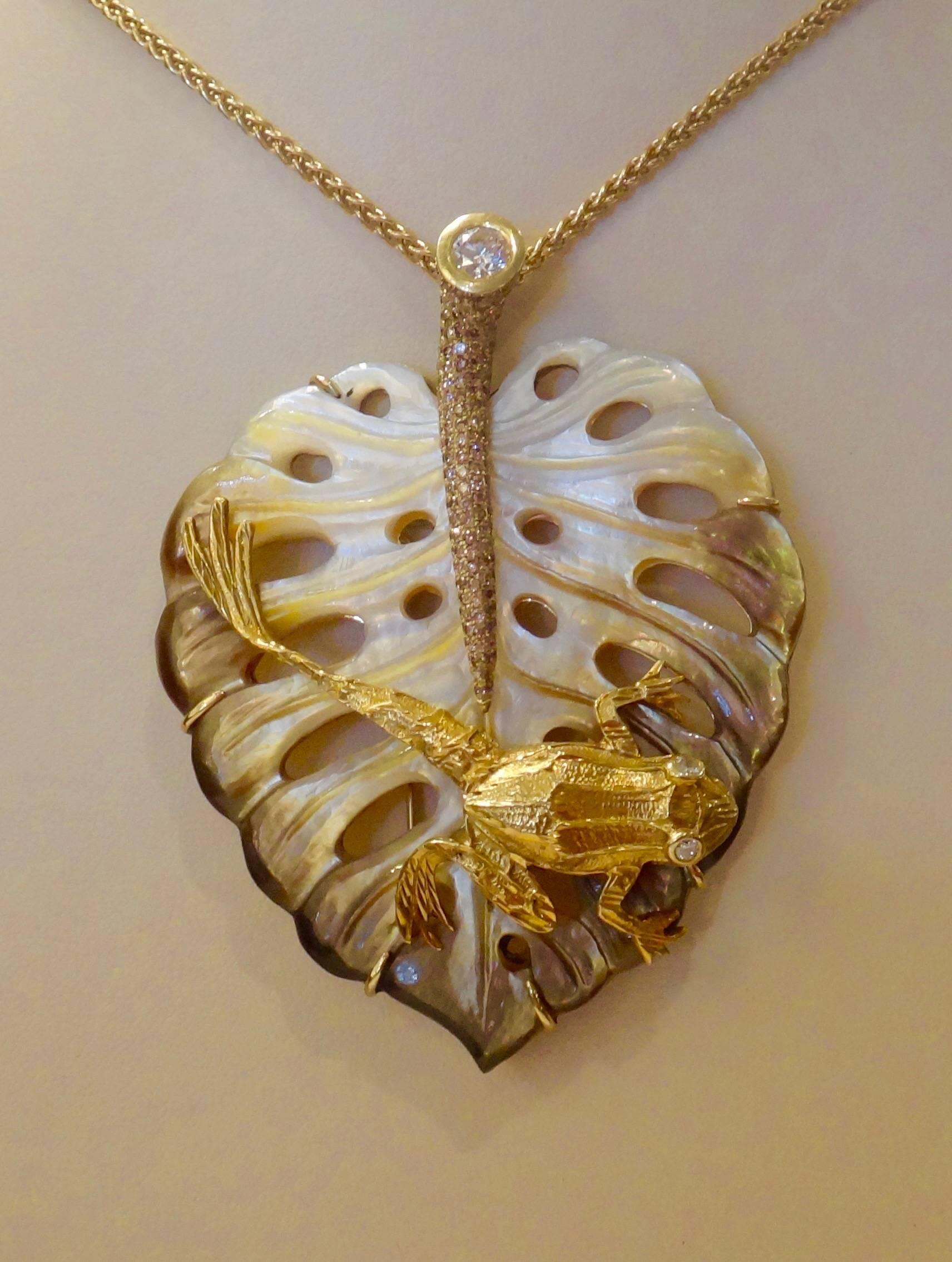 One-of-a-kind carved mother-of-pearl 