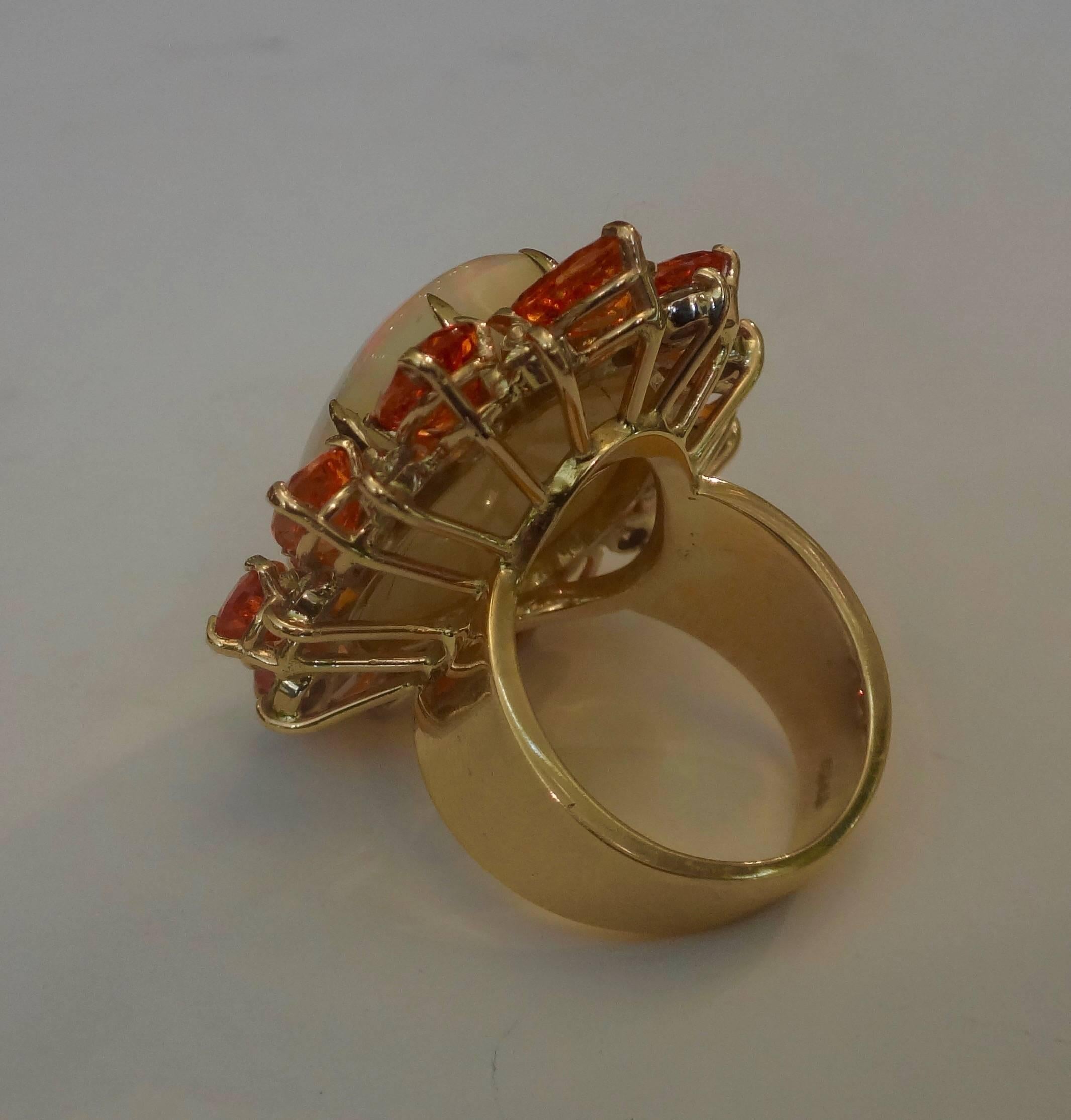 Contemporary Opal Spessartite Garnet Diamond Gold Ring