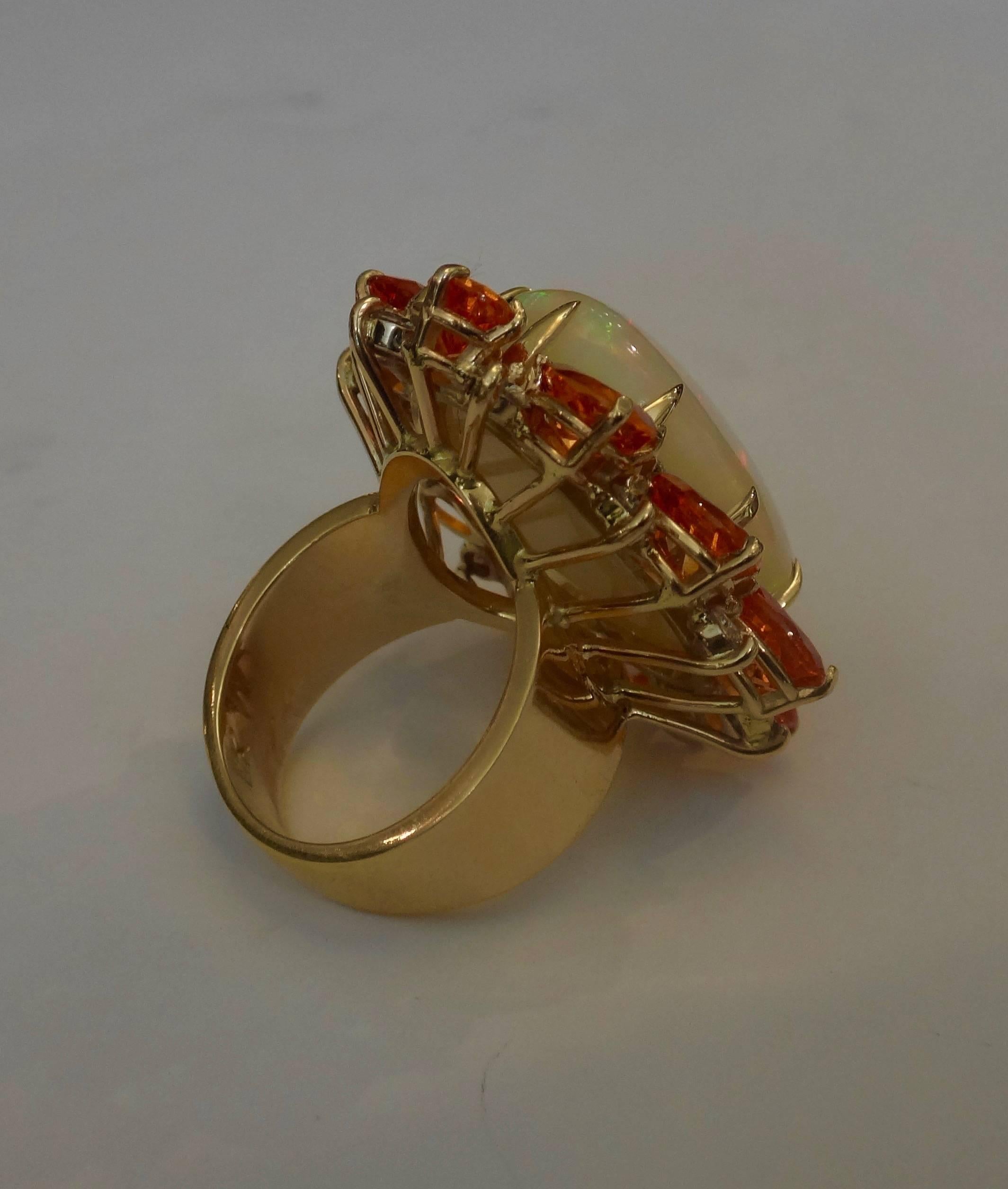 Opal Spessartite Garnet Diamond Gold Ring In Excellent Condition In Austin, TX