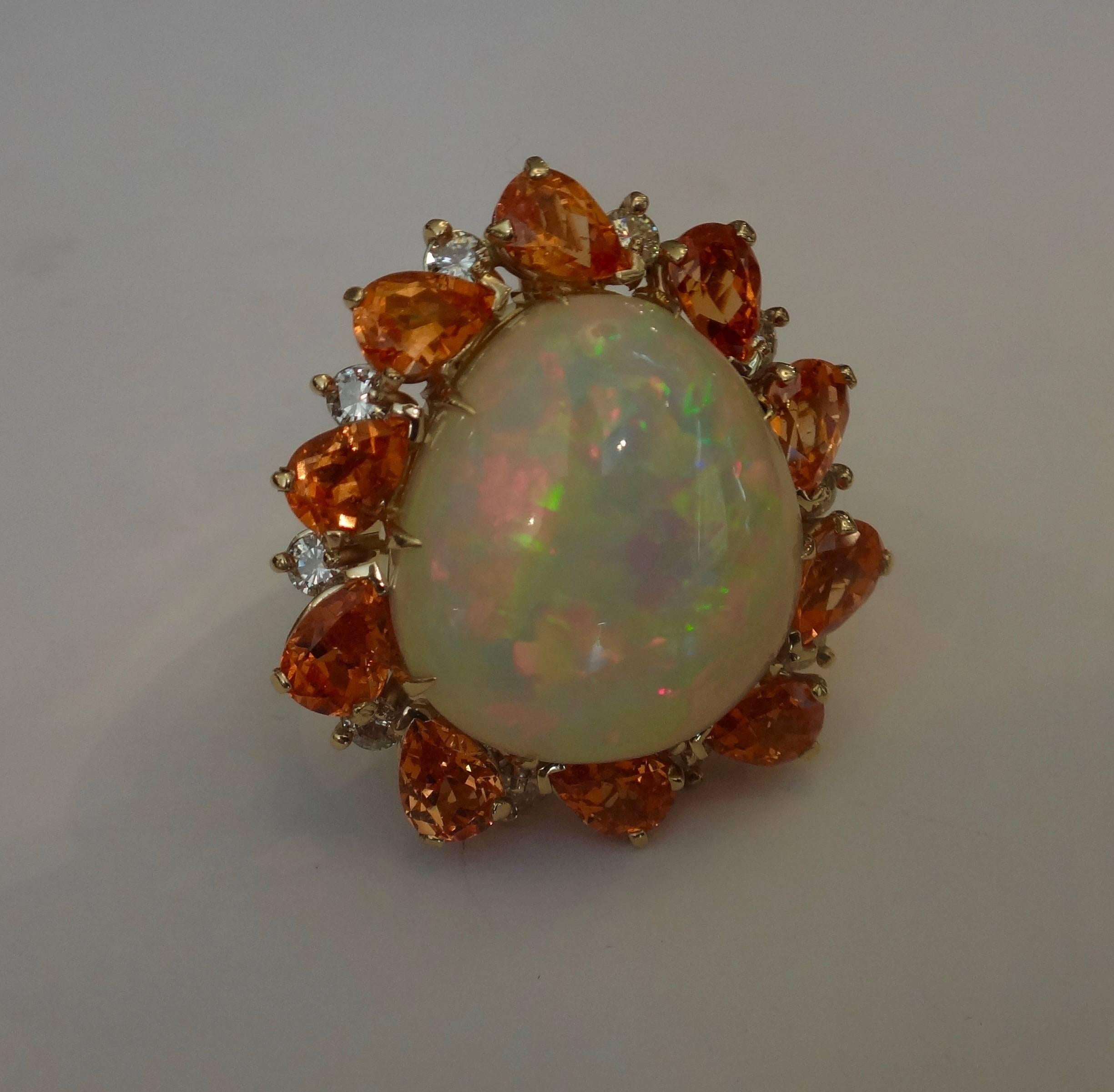 Women's Opal Spessartite Garnet Diamond Gold Ring