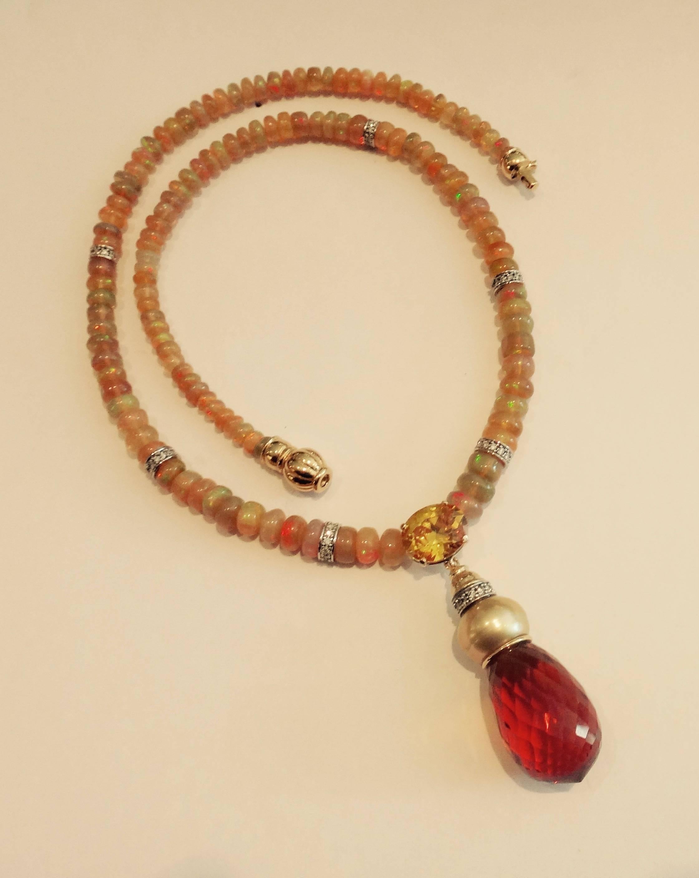 Contemporary Michael Kneebone Opal Bead Golden Pearl Zircon Citrine Diamond Necklace Suite For Sale