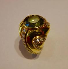 Michael Kneebone Green Zircon Pave Diamond 18k Gold Dome Ring