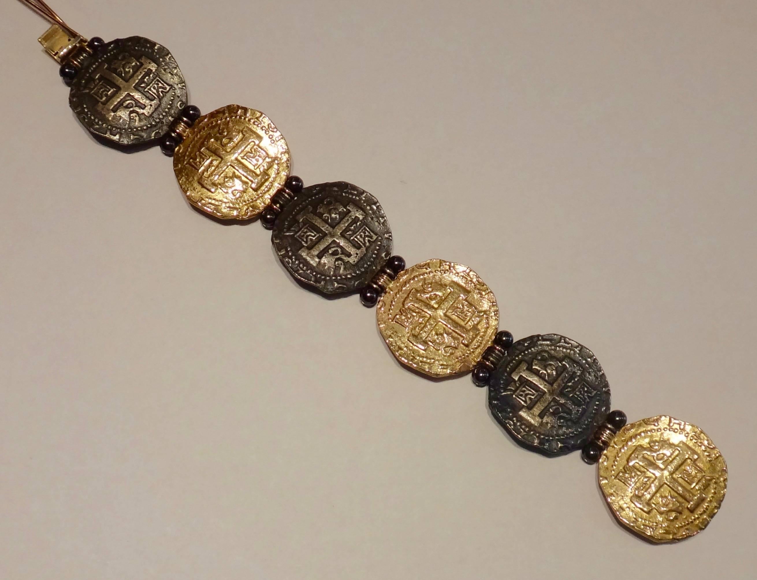 Contemporary Michael Kneebone Maltese Cross Sterling Silver Rose Gold Link Bracelet