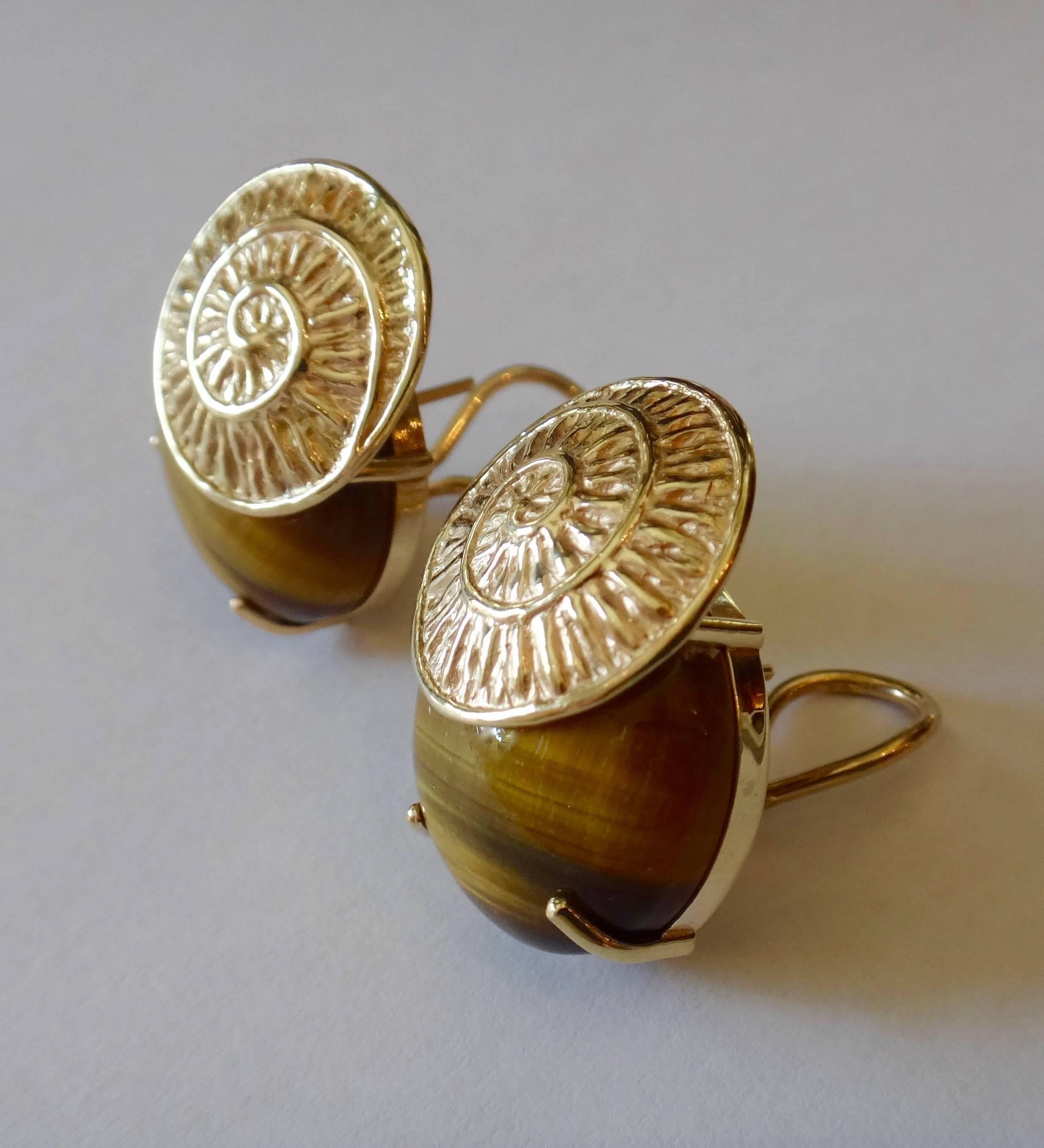 Contemporary Michael Kneebone Tiger's Eye Gold Spiral Button Earrings