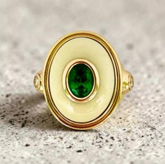 Michael Kneebone Emerald White Coral Diamond Archaic Style Ring