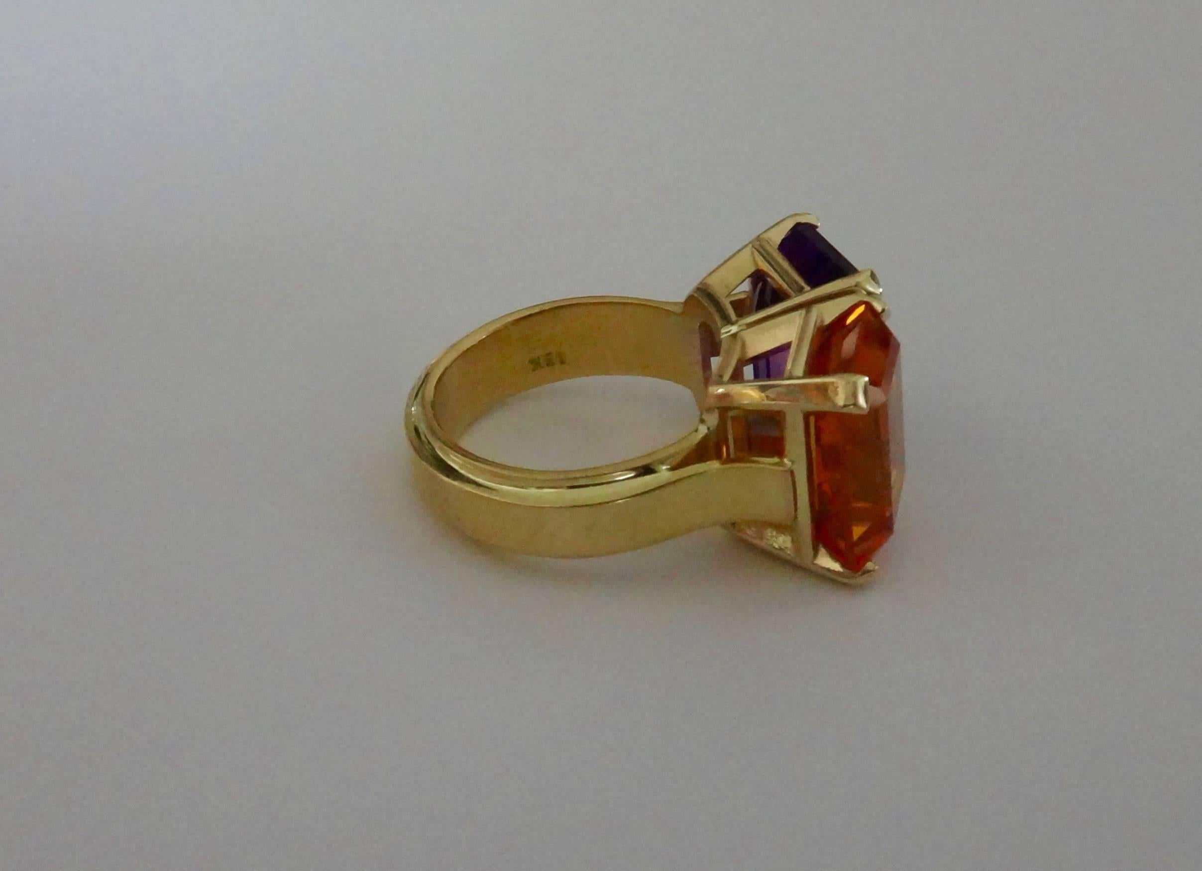 Women's or Men's Moroccan Amethyst Rio Grande Citrine Due Pietra Gold Ring