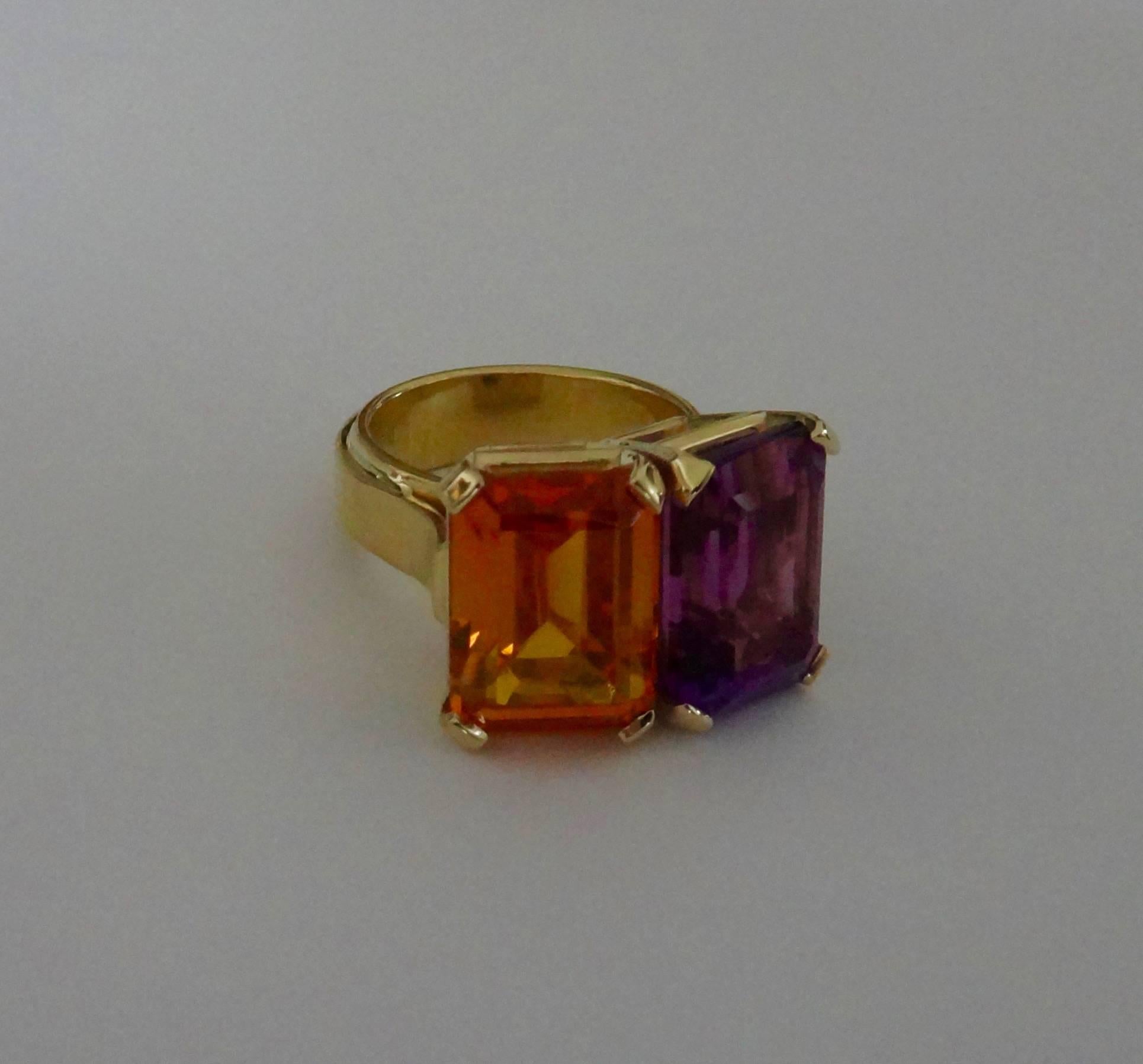 Moroccan Amethyst Rio Grande Citrine Due Pietra Gold Ring 1