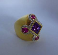 Michael Kneebone Purple and Pink Spinel Pave Diamond Gold Dome Ring