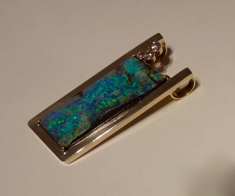 Boulder Opal Diamond Gold Slide Pendant at 1stDibs