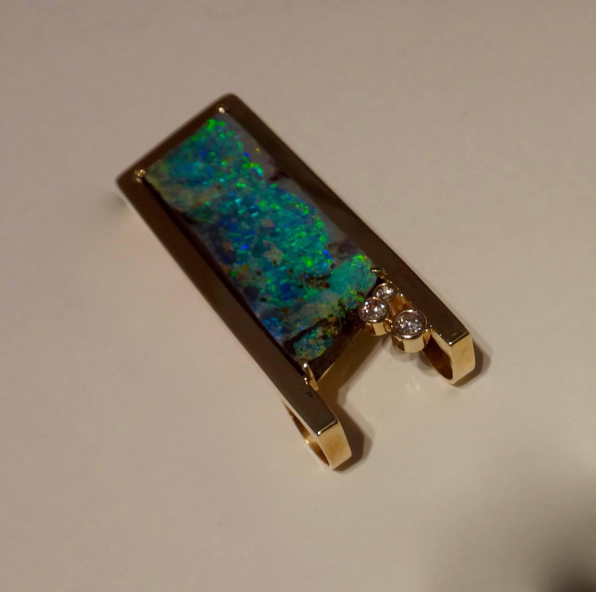 Contemporary Boulder Opal Diamond Gold Slide Pendant