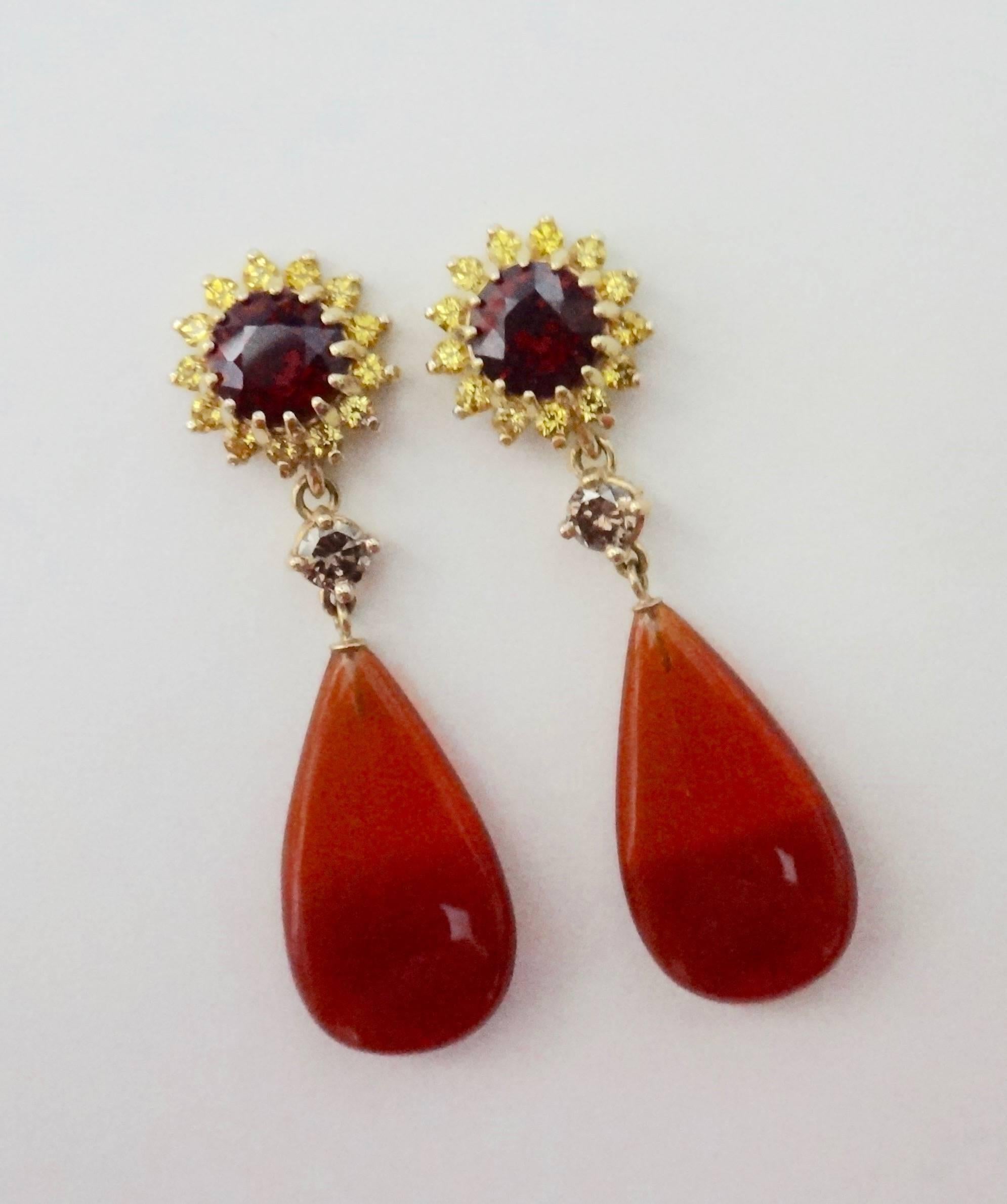 Contemporary  Michael Kneebone Garnet Yellow Sapphire Mexican Fire Opal Diamond Drop Earrings