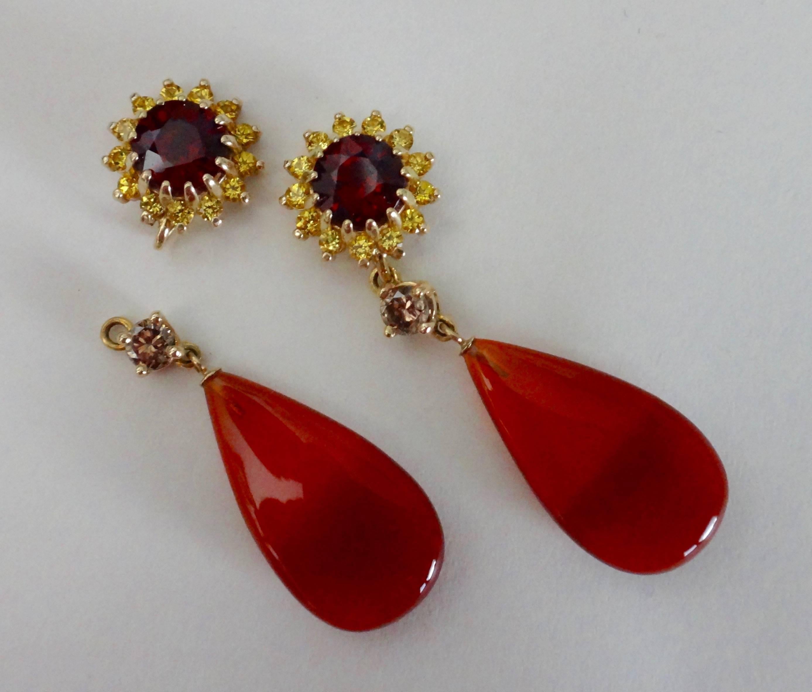 Women's  Michael Kneebone Garnet Yellow Sapphire Mexican Fire Opal Diamond Drop Earrings