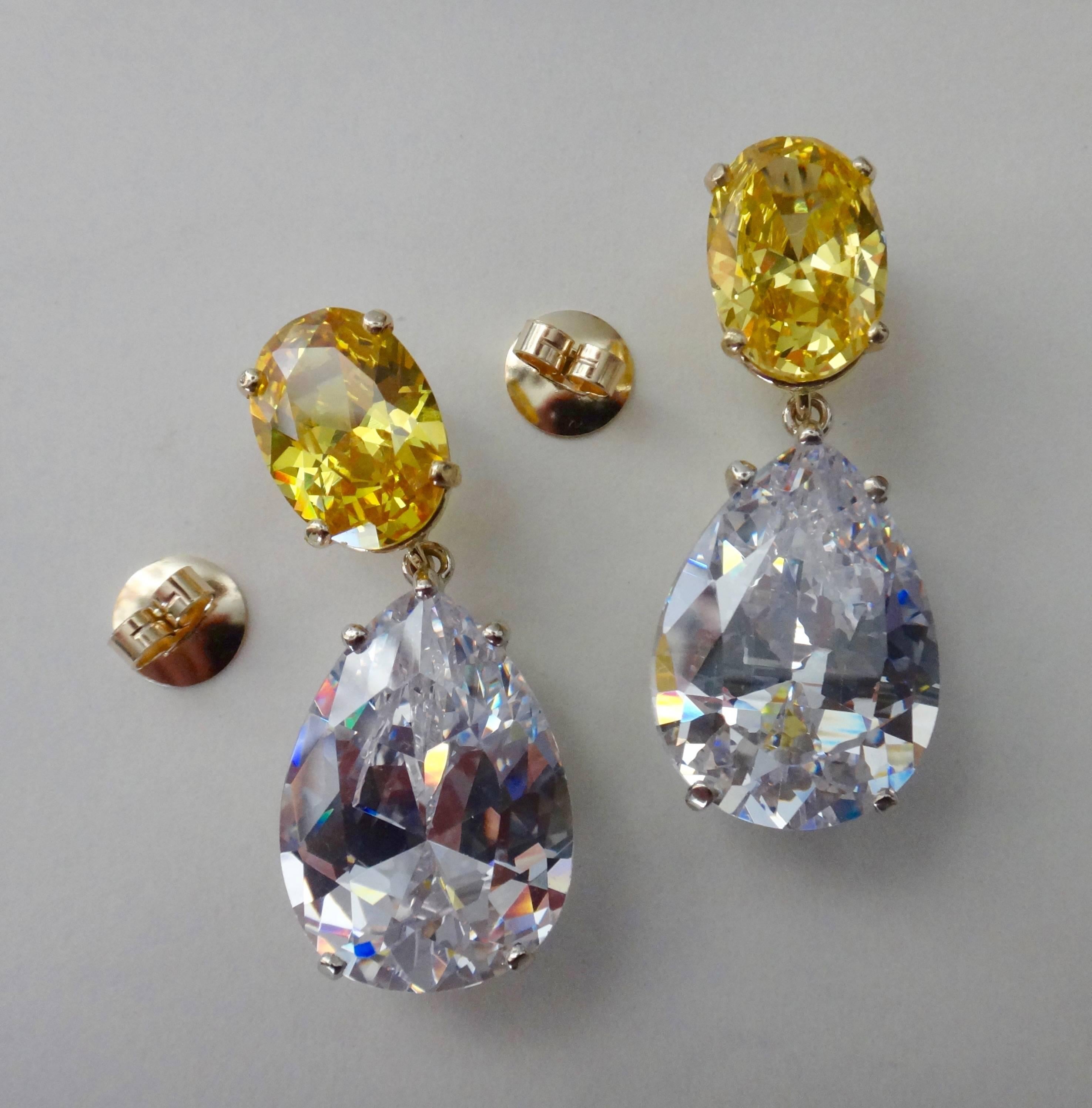 Contemporary Michael Kneebone Golden Zircon Platinum Topaz Two-Color Gold Drop Earrings
