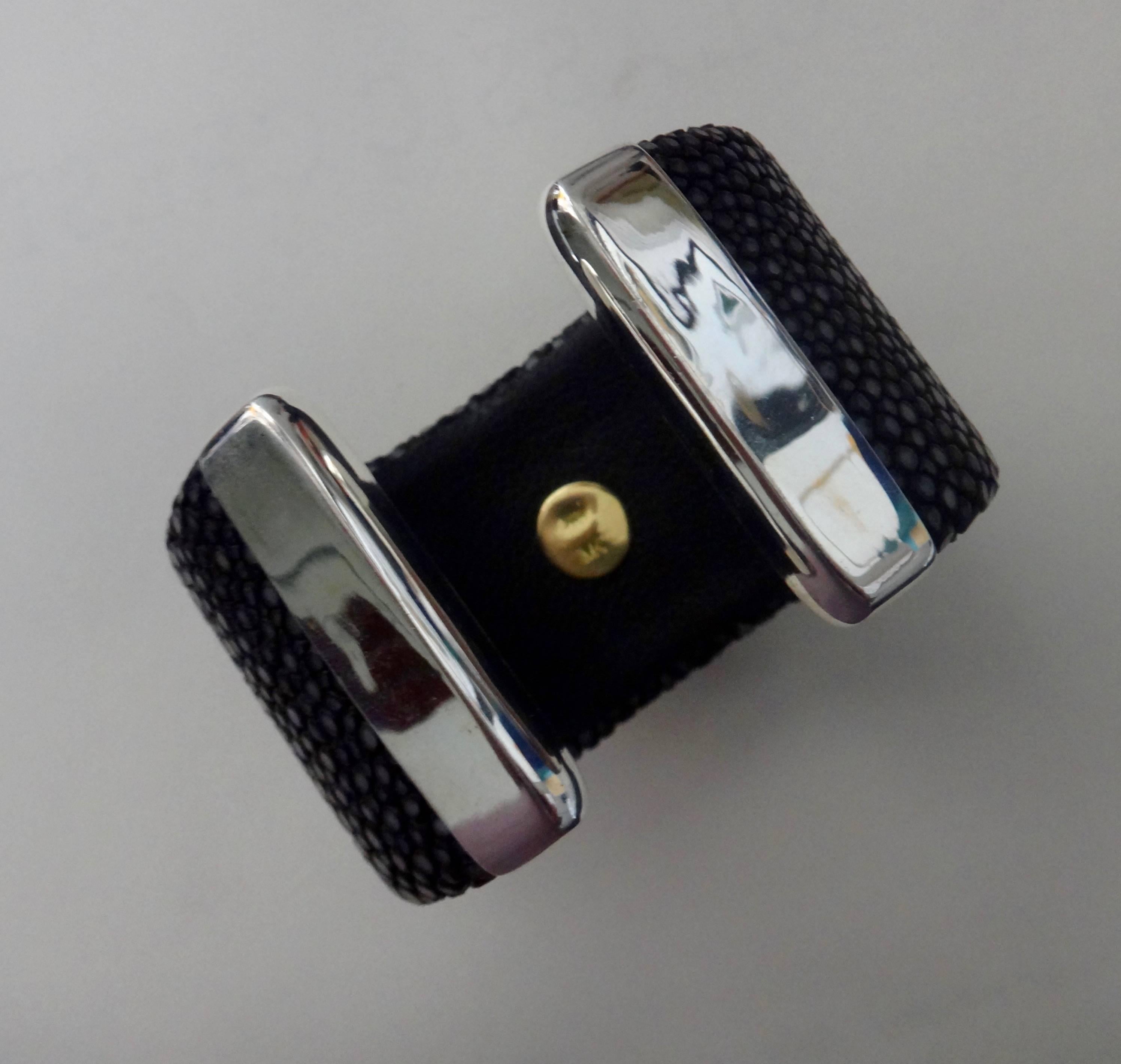 Women's or Men's Michael Kneebone Jadeite Silver Amulet Black Stingray Cuff Bracelet