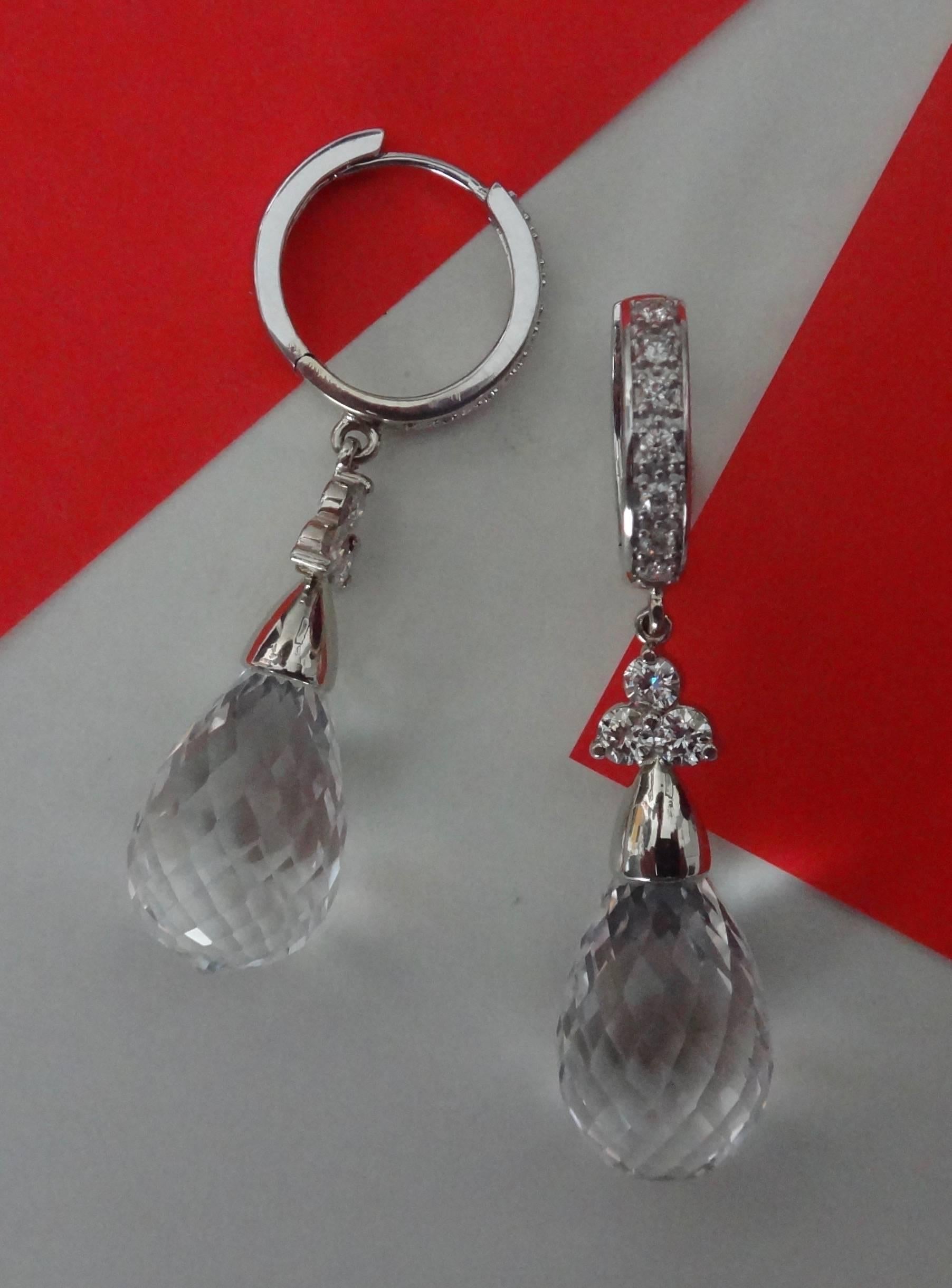 Contemporary Rock Crystal Briolette Diamond White Gold Dangle Earrings