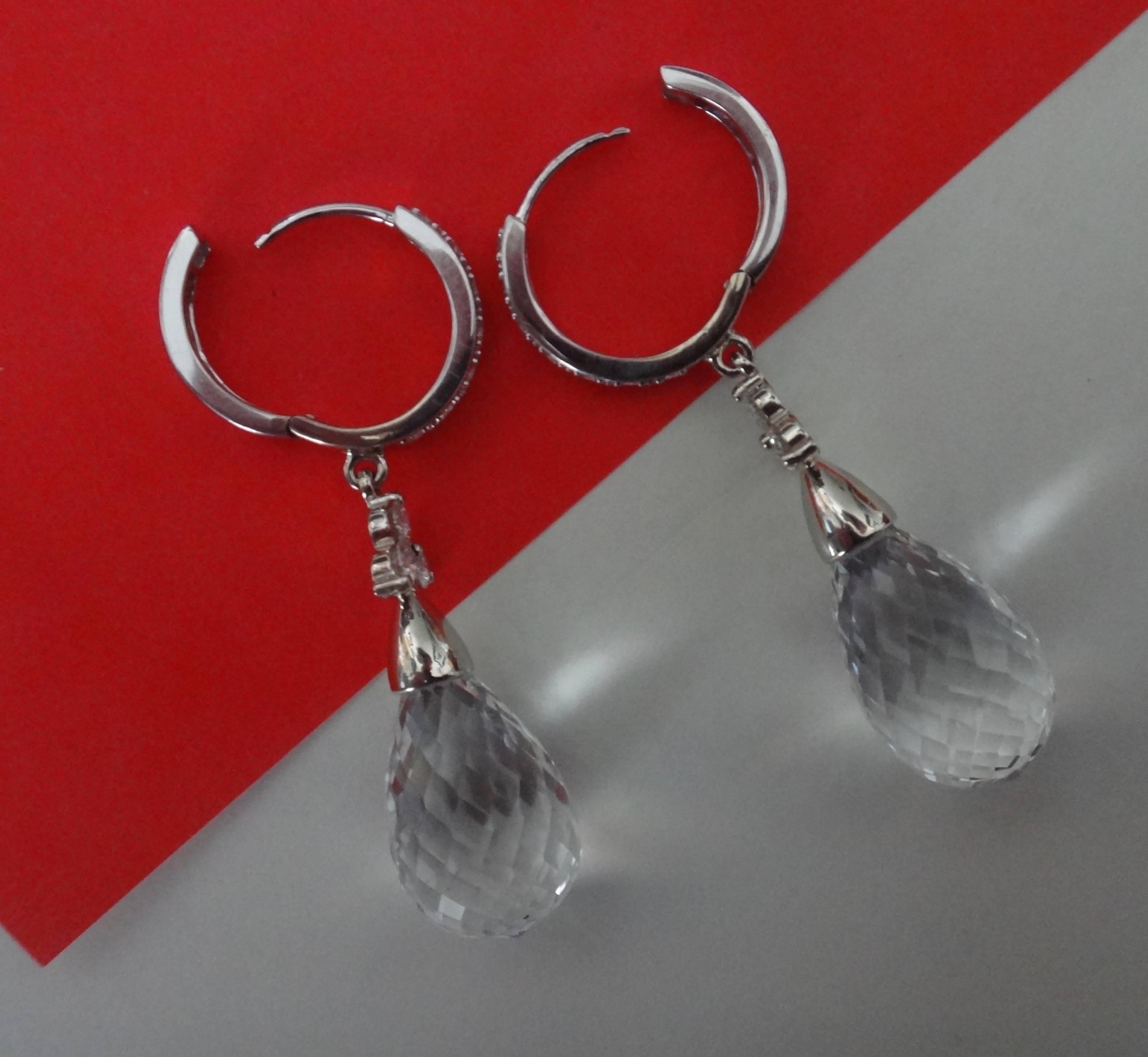 Rock Crystal Briolette Diamond White Gold Dangle Earrings In Excellent Condition In Austin, TX