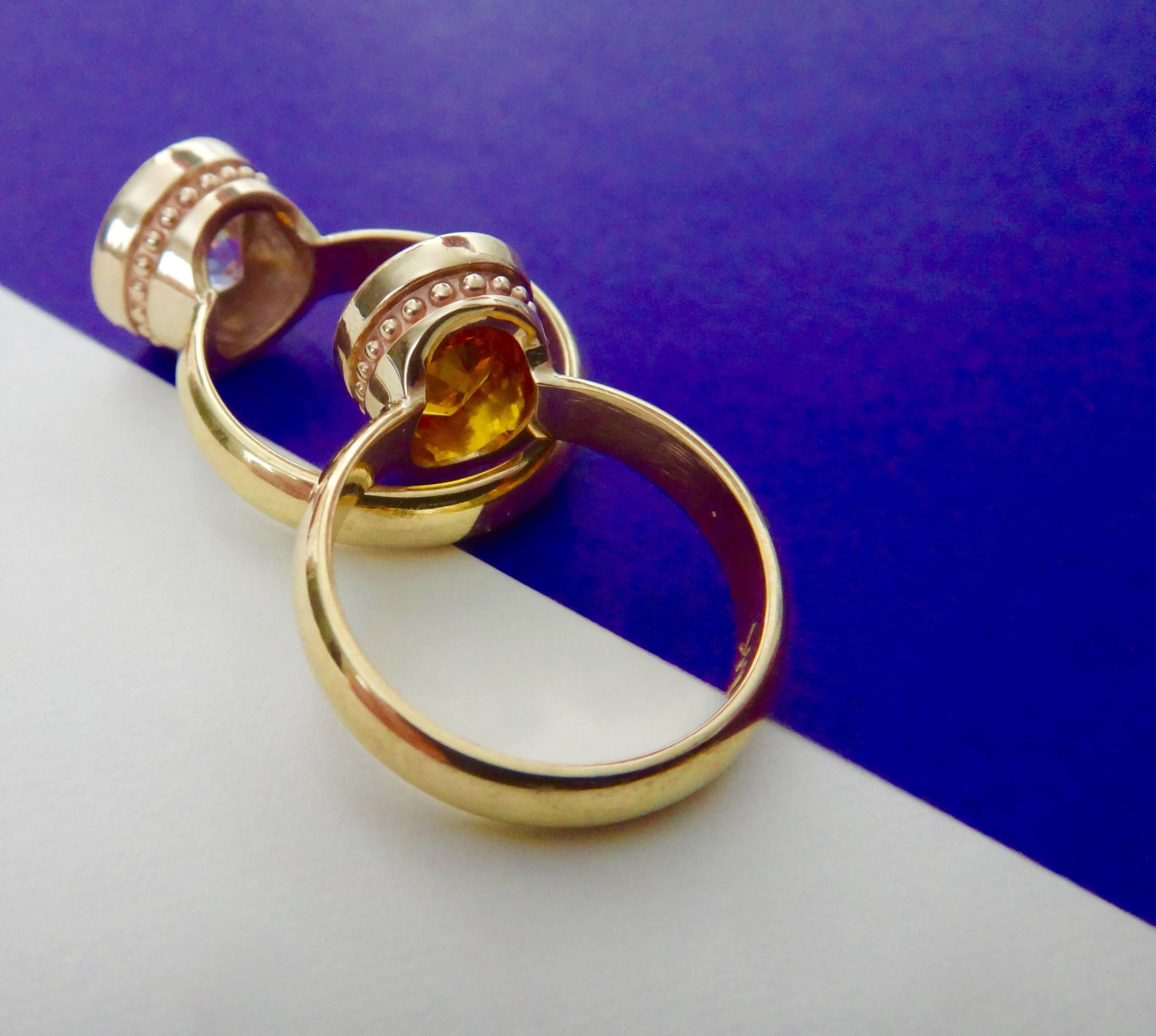 Michael Kneebone Silver And Yellow Sapphire Gold Stacking Leah Rings In Excellent Condition In Austin, TX