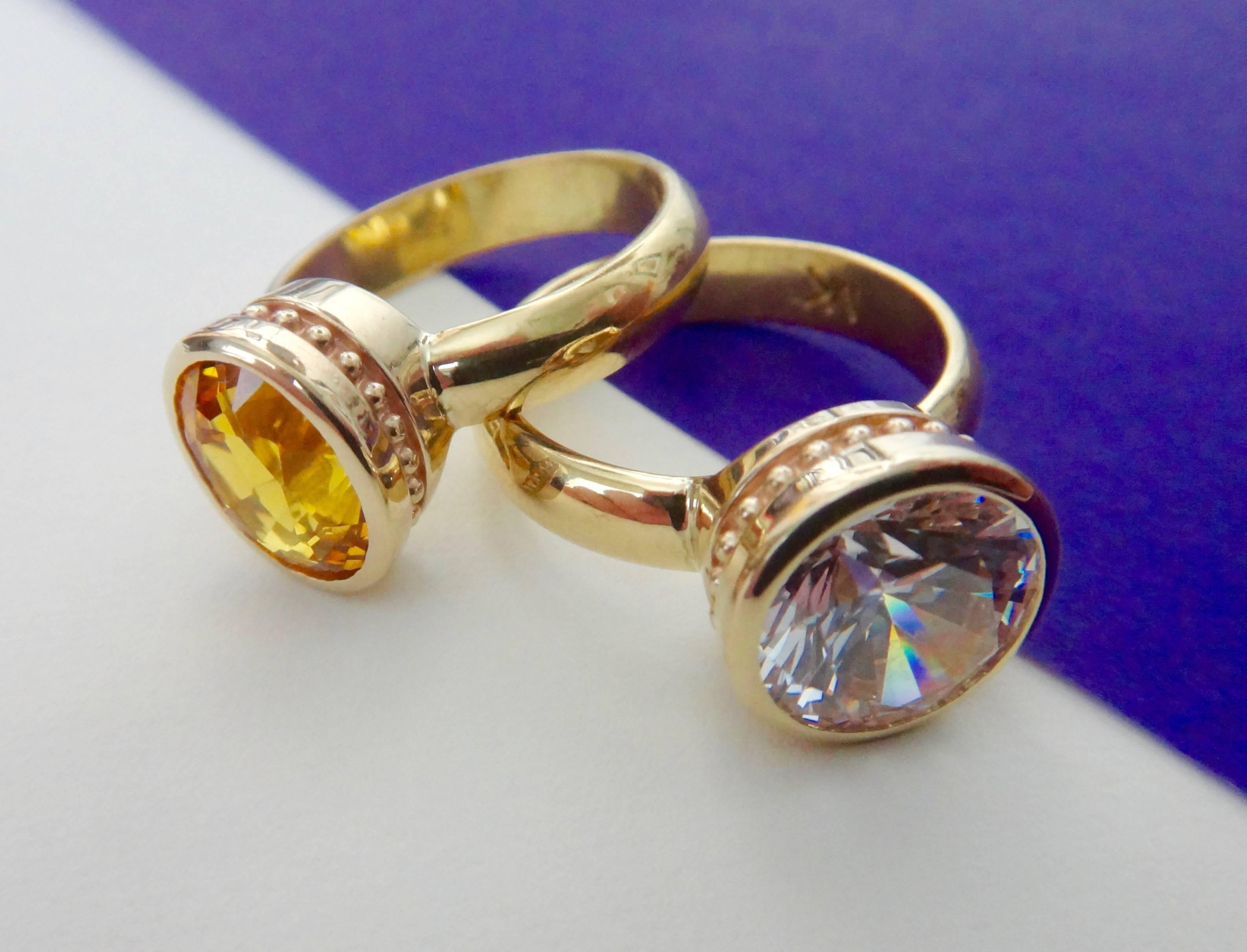 Women's or Men's Michael Kneebone Silver And Yellow Sapphire Gold Stacking Leah Rings