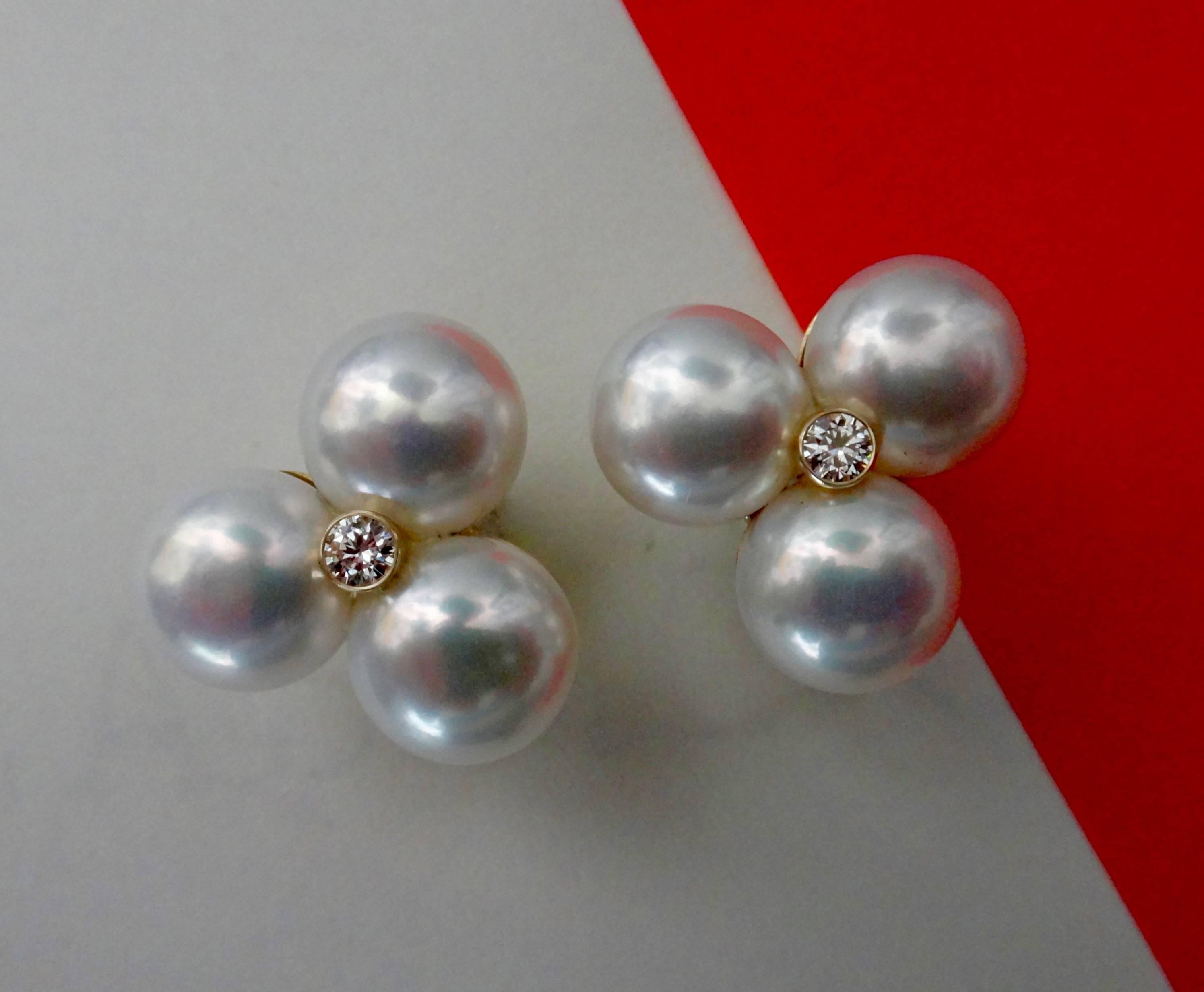 Michael Kneebone White Pearl Diamond Removable Chrysoprase Drop Earrings 1