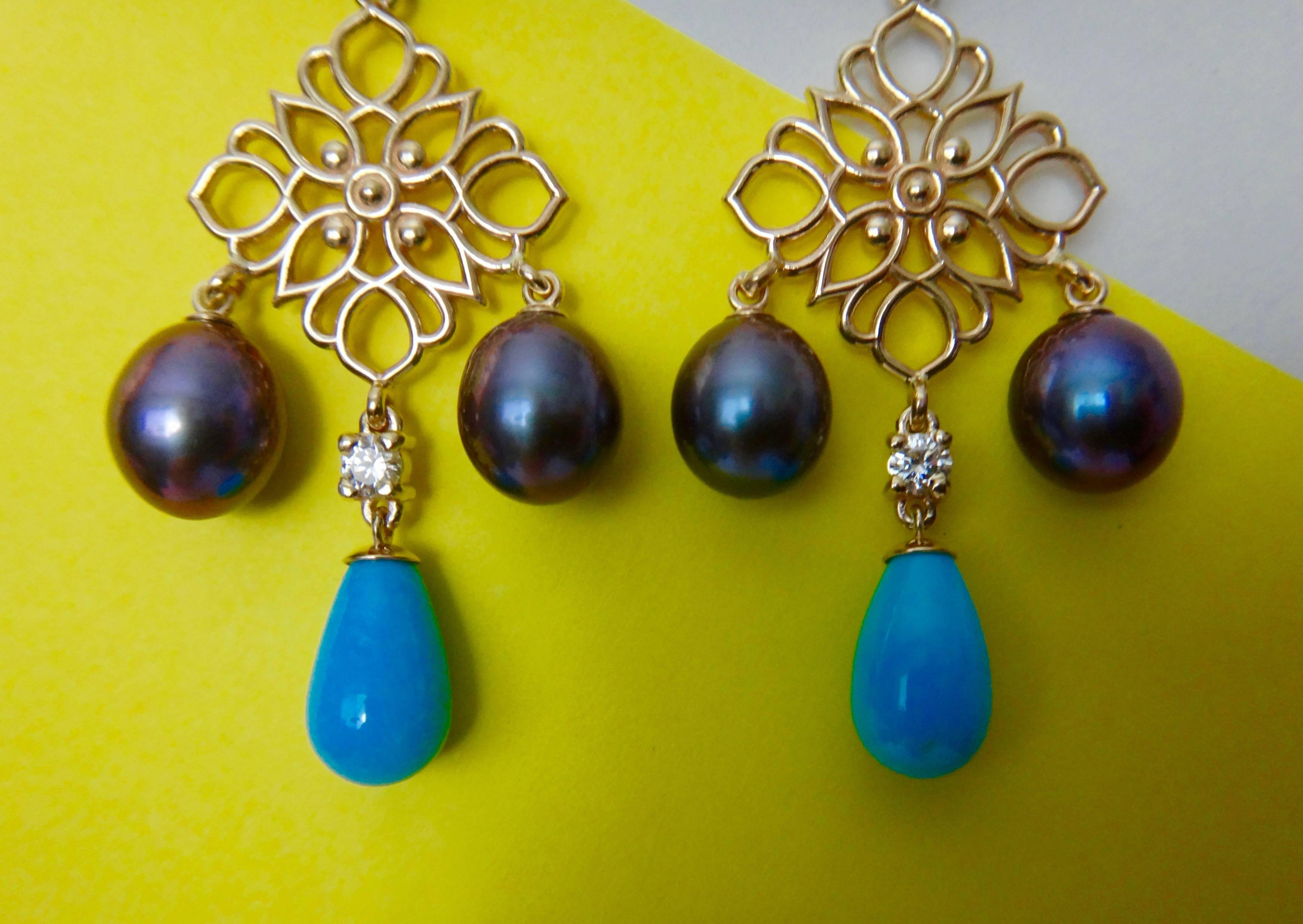 Women's Michael Kneebone Chrysoprase Zircon Diamond Pearl Turquoise Dangle Earrings