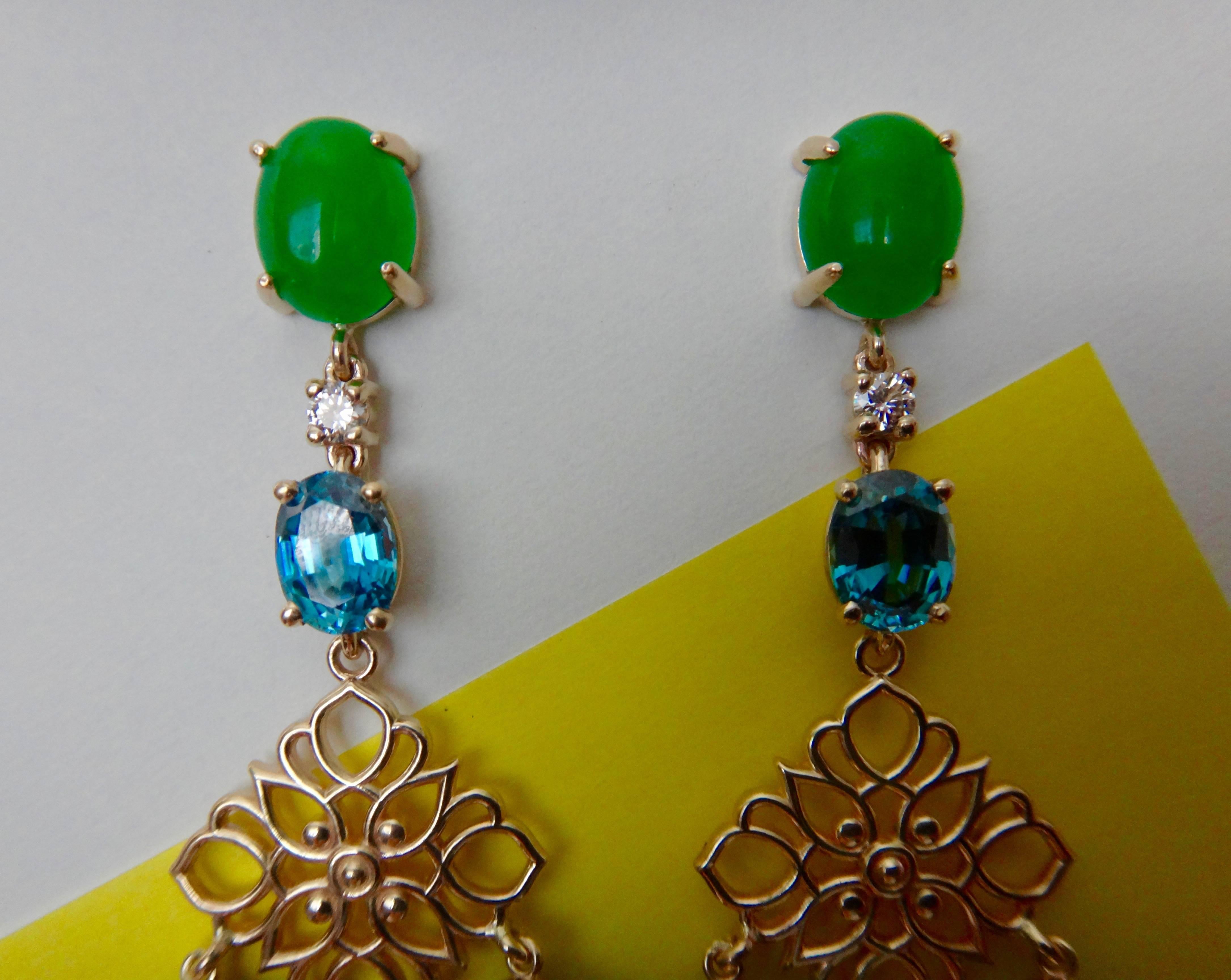 Michael Kneebone Chrysoprase Zircon Diamond Pearl Turquoise Dangle Earrings 2